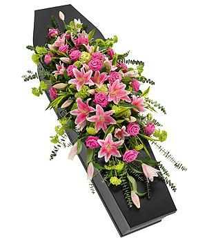 Pink Rose and Lily Coffin Spray.